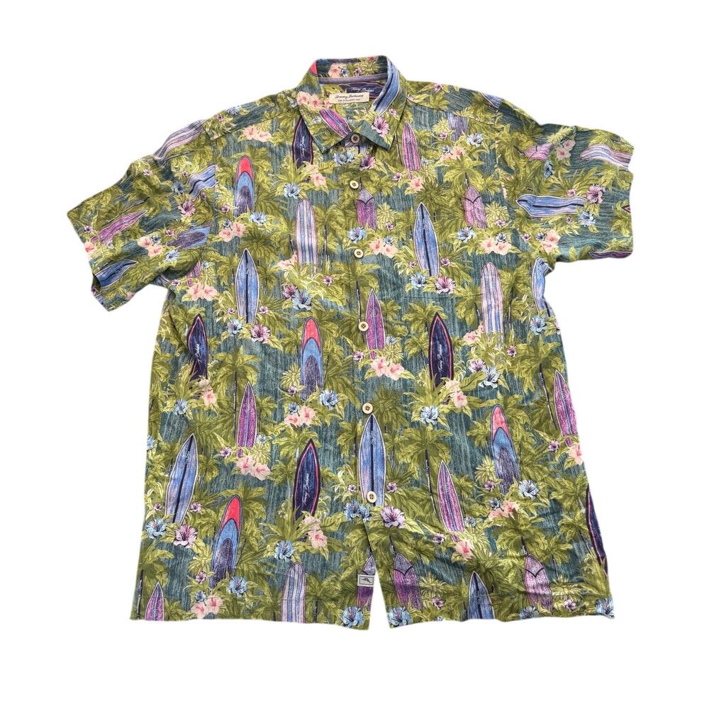 Tommy Bahama Veracruz Cay Shirt Men’s Large Surfboard Hawaiian Tropical Floral